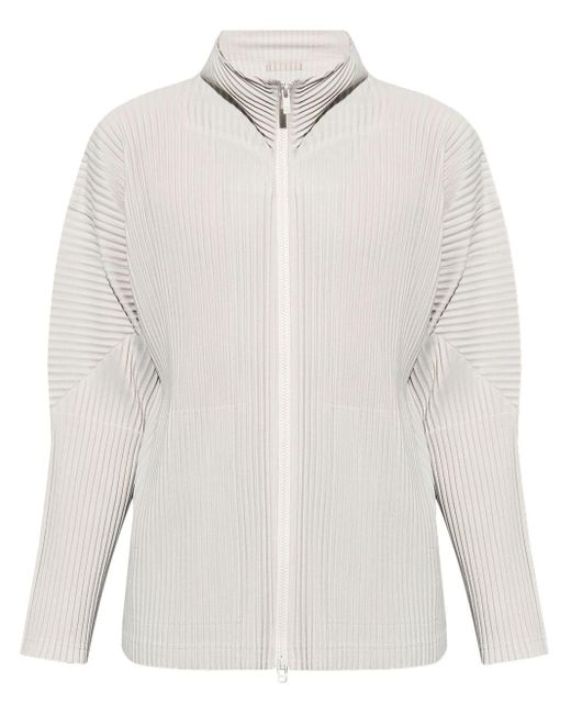 Homme Plissé Issey Miyake White Pleated Zip-up Hoodie for men
