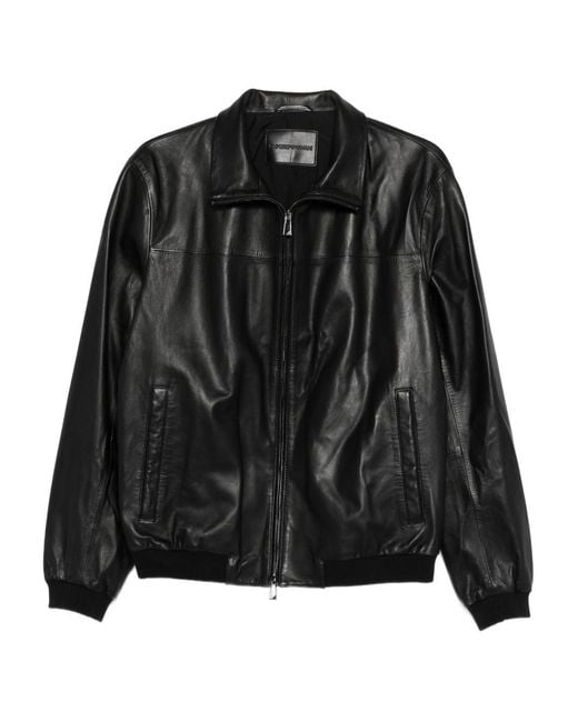 Emporio Armani Black Leather Blouson Jacket for men