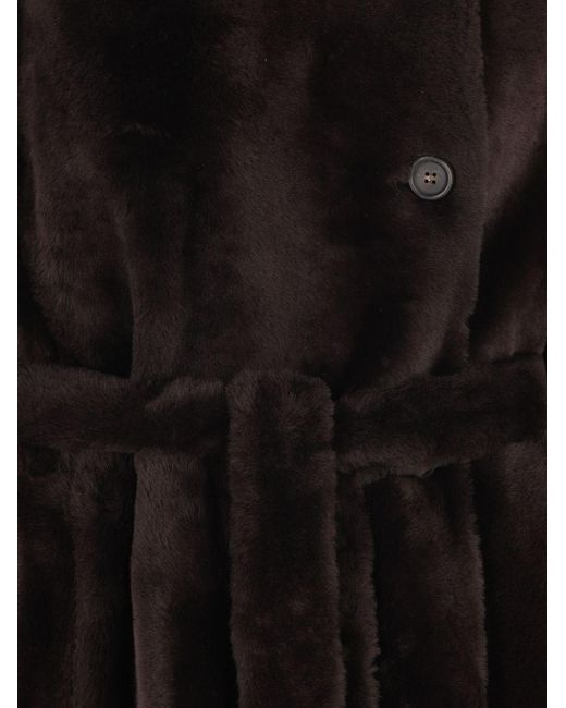 Brunello Cucinelli Black Belted Shearling Coat