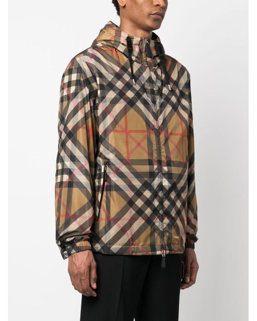 Burberry Plaid Drawstring Hooded Jacket in Brown for Men | Lyst UK