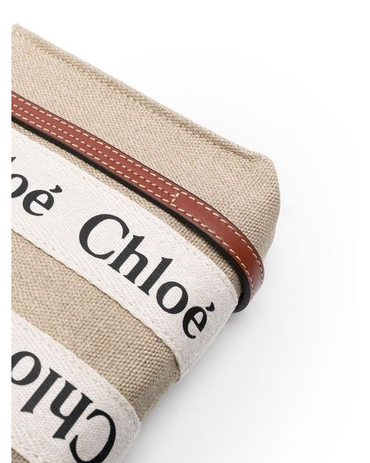 Chloé White Woody Mini Linen Tote Bag