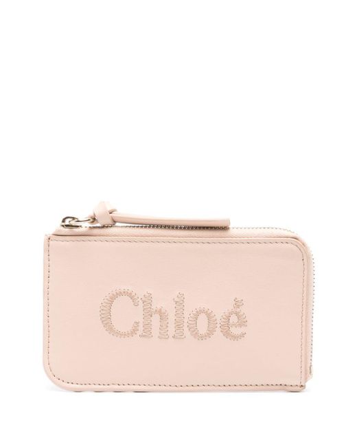 Chloé Pink Logo-embroidered Leather Wallet