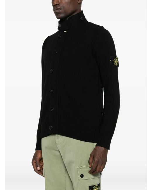 Stone Island Black Wool Cardigan for men