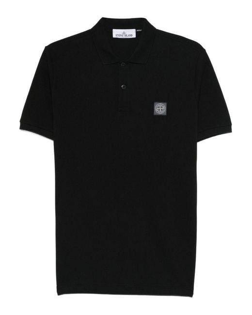 Stone Island Black Logo Cotton Polo Shirt for men
