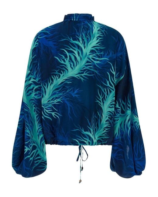 F.R.S For Restless Sleepers Blue Printed Silk Blouse