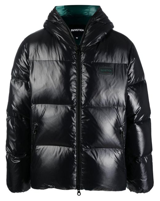 Duvetica Black Logo-patch Feather-down Puffer Jacket for men