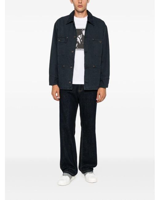 Emporio Armani Blue Cotton Caban Coat for men