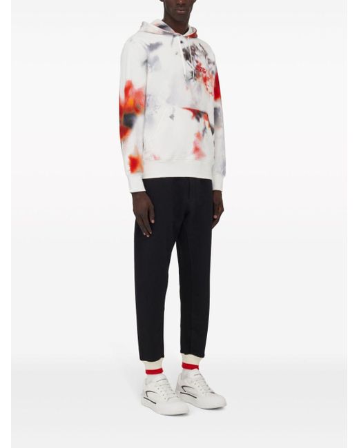 Alexander McQueen Red Floral All Over Print Cotton Hoodie for men