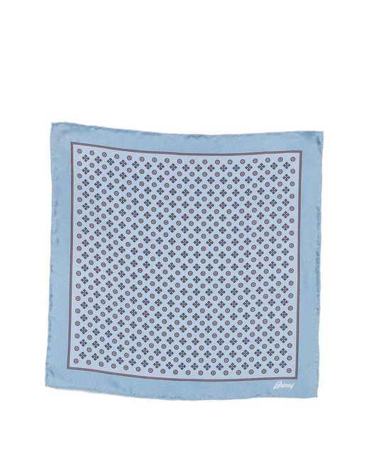 Brioni Blue Printed Silk Pocket Square for men