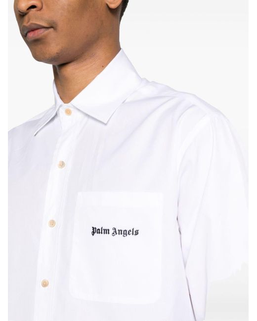 Palm Angels White Logo-embroidered Cotton Shirt for men