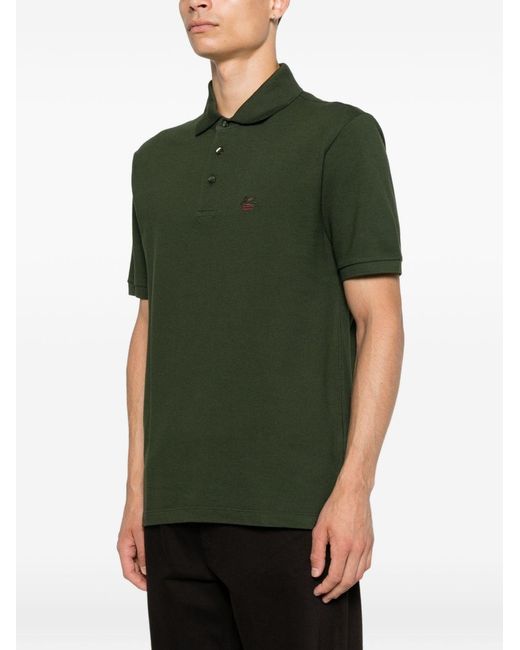 Etro Green Logo Cotton Polo Shirt for men