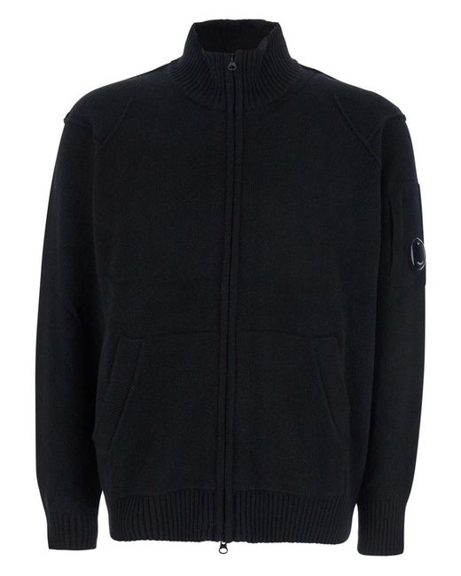 C P Company Blue Wool Zipped Cardigan for men