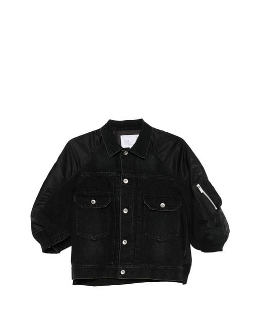 Sacai Black Nylon And Denim Jacket