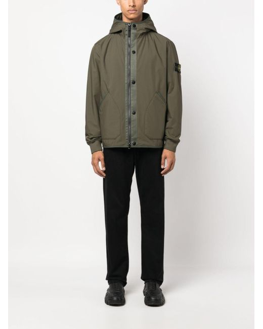 Stone Island Compass-patch Hooded Jacket in Green for Men | Lyst