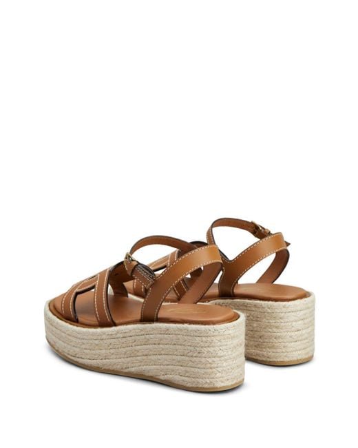 Tod's Brown Rafia And Leather Wedge Sandals