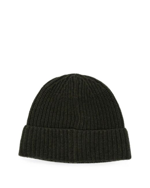 Stone Island Black Logo Wool Beanie for men
