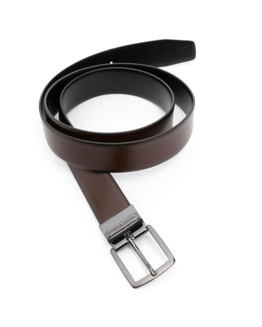Emporio Armani Black Burnished-finish Leather Belt for men