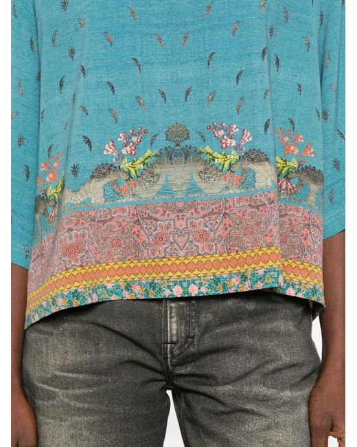 Pierre Louis Mascia Blue Printed Silk Blouse