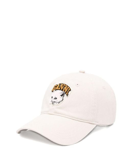 Ganni Natural Cat Organic Cotton Baseball Cap