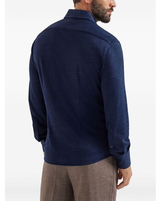 Brunello Cucinelli Blue Linen And Cotton Blend Shirt for men