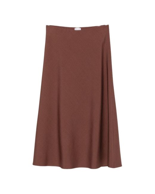 Brunello Cucinelli Brown Wool Blend Midi Skirt