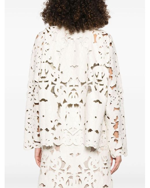 Forte Forte Natural Leather Bomber Jacket With “Poetic Orchid” Embroidery Work