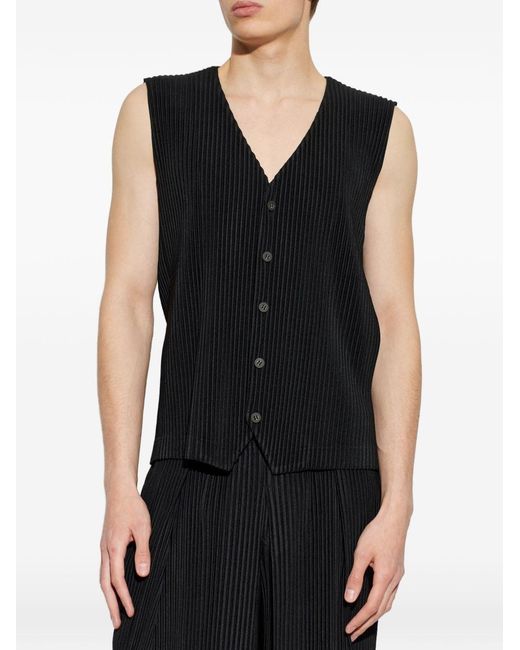 Homme Plissé Issey Miyake Black Pleated V-Necked Vest for men