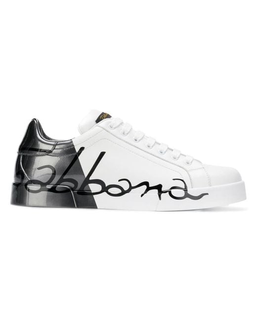 Sneakers Portofino In Vitello Verniciato Metallizzato di Dolce & Gabbana in White da Uomo