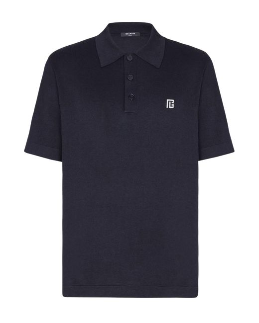 Balmain Blue Silk Polo Shirt for men