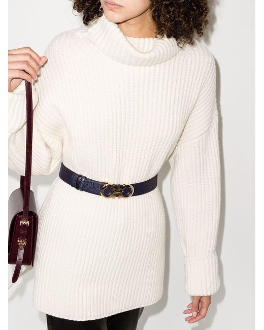 Ferragamo Natural Gancini Leather Reversible Belt