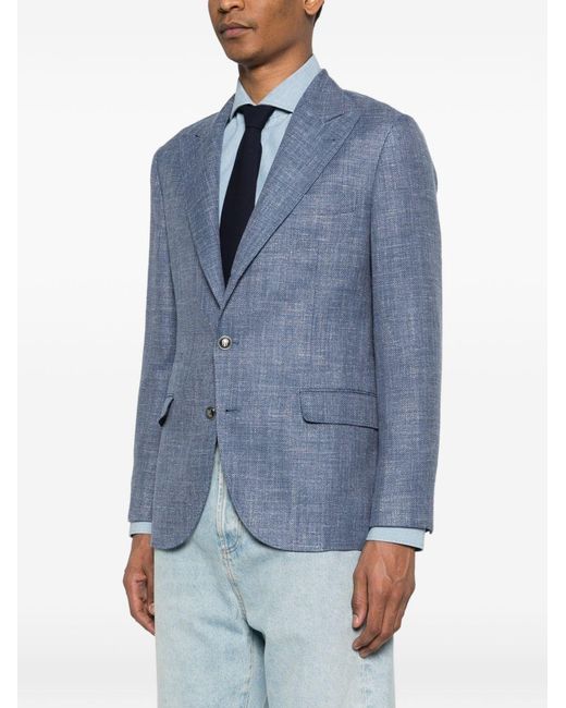 Brunello Cucinelli Blue Wool Blend Single-Breasted Jacket for men
