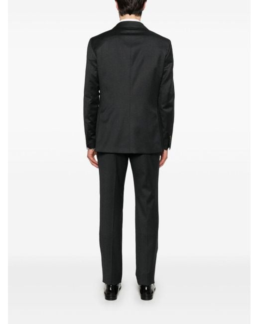 Tagliatore Black Tailored Wool Suit With Concealed Fastening for men