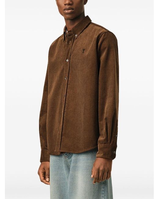 AMI Brown Velvet Shirt for men
