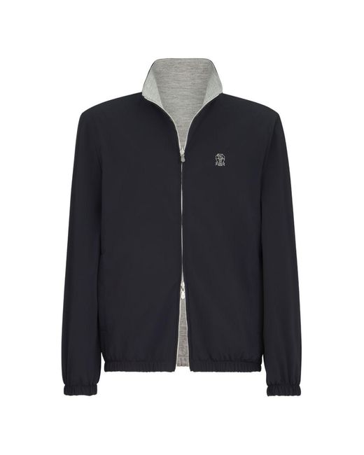 Brunello Cucinelli Blue Bonded-nylon Reversible Outerwear Jacket With Logo for men