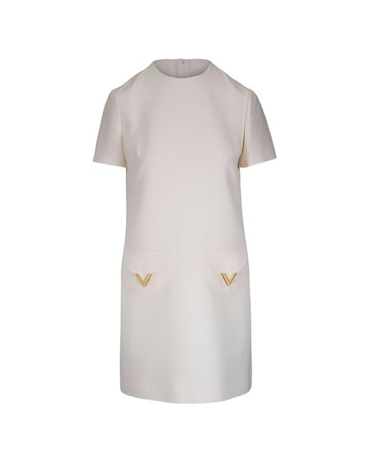 Valentino White Vlogo Signature Wool And Silk Dress