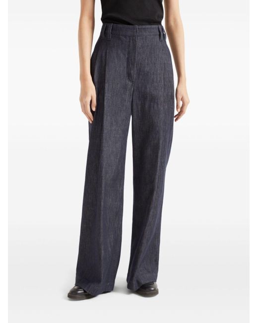 Brunello Cucinelli Blue Wide Smart Cotton Denim Effect Trousers