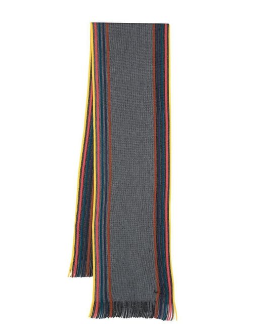 Paul Smith Gray Embroidered-logo Wool Scarf for men