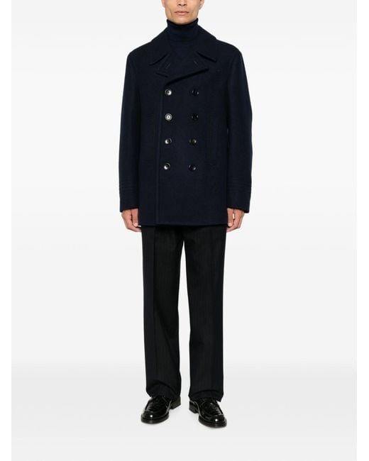 Tom Ford Blue Double-Breasted Peacoat for men