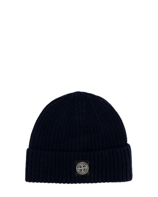 Stone Island Blue Logo Wool Beanie for men