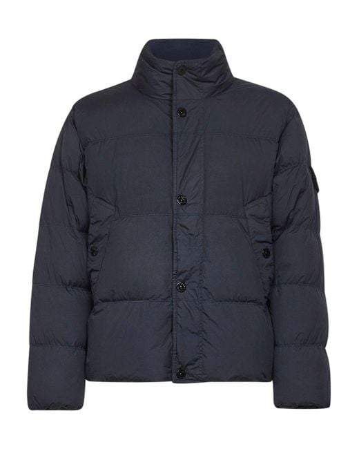 Stone Island Blue Boxy Padded Jacket With Horizontal Quilting And Stand Collar for men