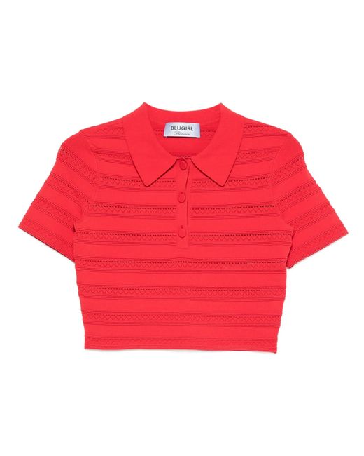 Blugirl Blumarine Red Crochet Polo Shirt