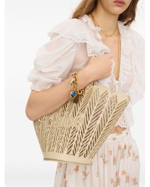 Chloé Natural Soleil Cut-Out Logo-Debossed Tote Bag