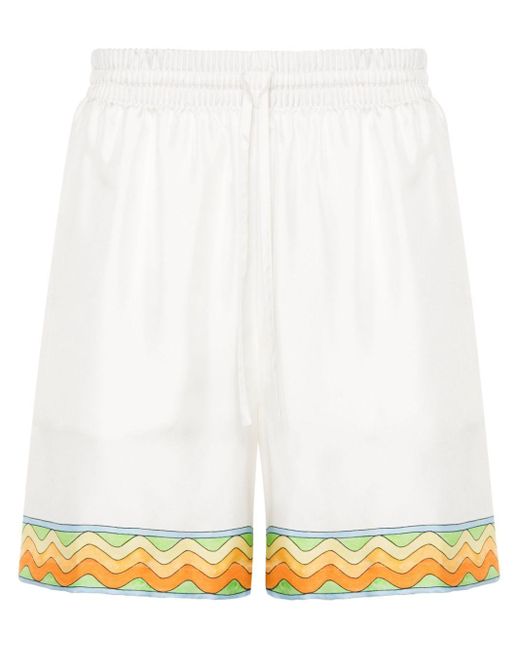 Casablancabrand White Afro Cubism Tennis Club Silk Shorts