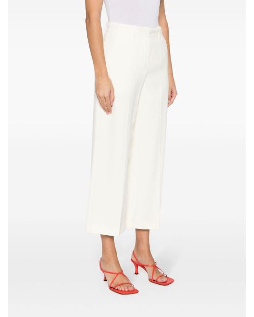 Erika Cavallini Semi Couture White Straight-leg Cropped Trousers