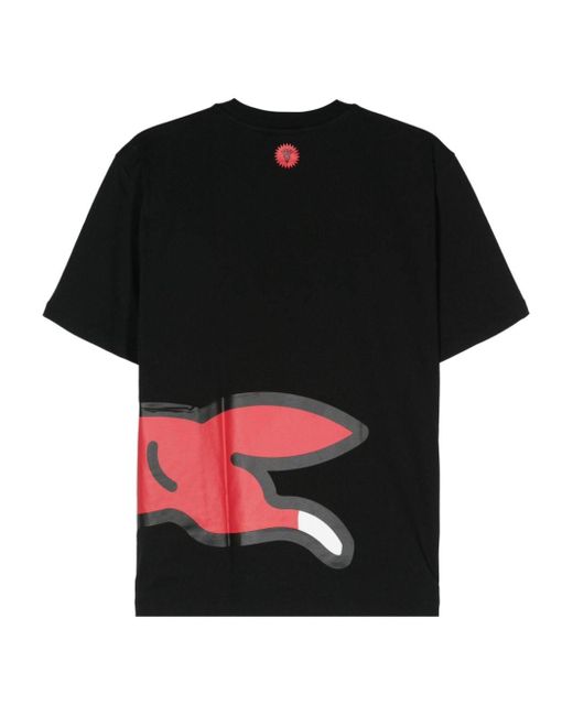 ICECREAM Black Running Dog-print Cotton T-shirt for men