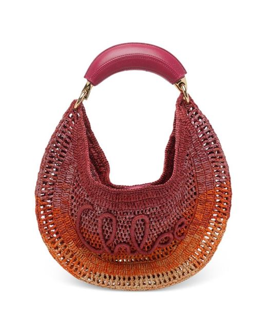 Chloé Red Summer Banana Rafia Hobo Bag