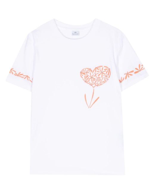 PS by Paul Smith White Floral-embroidered T-shirt