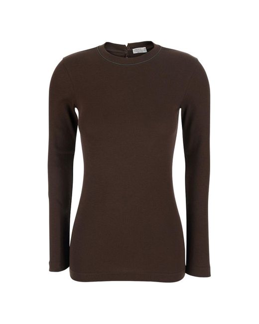 Brunello Cucinelli Brown Cotton Crewneck Sweater