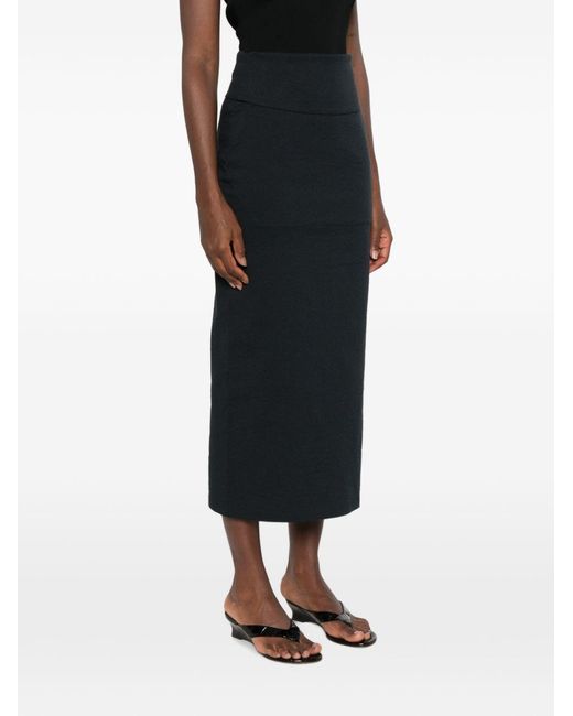 Issey Miyake Black Cotton Blend Midi Skirt