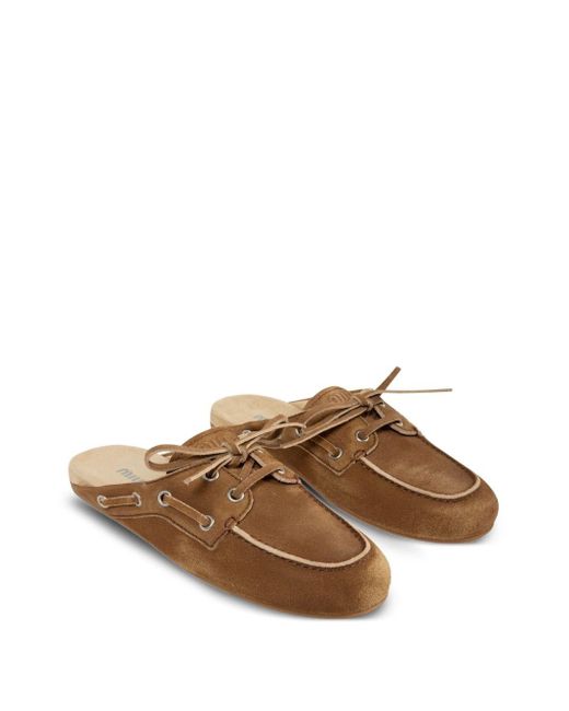 Miu Miu Brown Suede Leather Slippers